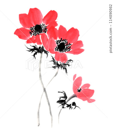 水墨畫法繪製的海葵 114890982