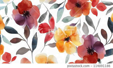 Discover the Beauty of Colorful Watercolor Flowers on White Canvas Discover the Beauty of Colorful Watercolor Flowers on White Canvas 114891186