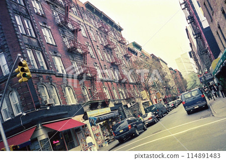 The Twin Towers as seen from Soho, New York, photographed with a film camera The Twin Towers as seen from Soho, New York, photographed with a film camera 114891483