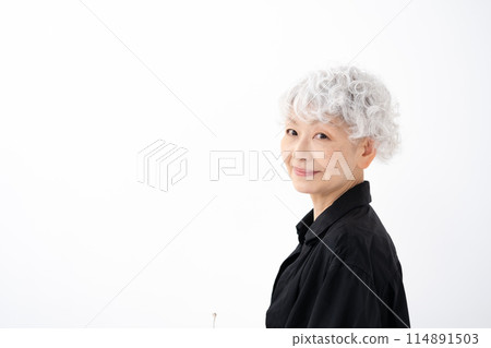 Stylish senior woman with gray hair 114891503