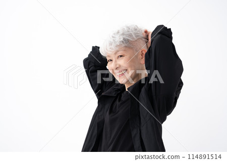 有灰色頭髮的時髦的資深婦女 114891514