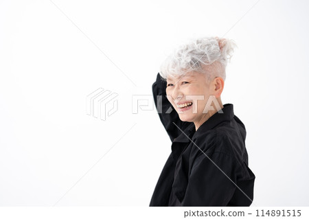 Stylish senior woman with gray hair 114891515