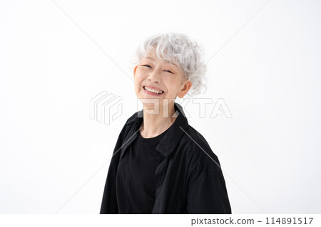 有灰色頭髮的時髦的資深婦女 114891517