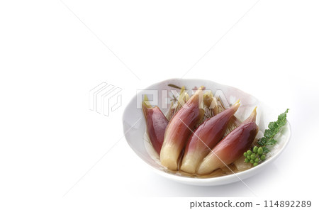 Refreshing and delicious! Pickled Japanese ginger in sweet vinegar (white background) 114892289