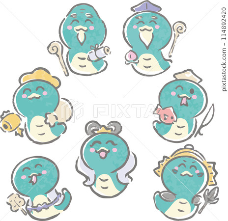 新年賀卡賀年片2025七福神蛇年蛇手繪水彩可愛新年插畫素材 新年賀卡賀年片2025七福神蛇年蛇手繪水彩可愛新年插畫素材 114892420