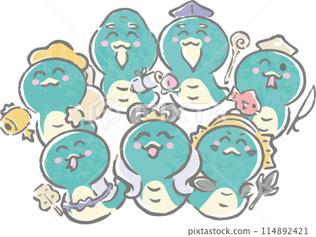 新年賀卡賀年片2025七福神蛇年蛇年手繪水彩可愛新年插畫素材 114892421