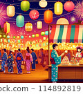 煙火和燈籠閃耀夏日祭之夜 114892819