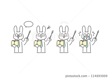 A set of illustrations of a rabbit wearing glasses A set of illustrations of a rabbit wearing glasses 114893009
