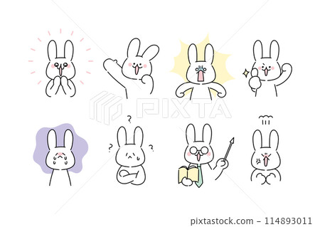 Rabbit facial expressions and pose variation illustration set 114893011