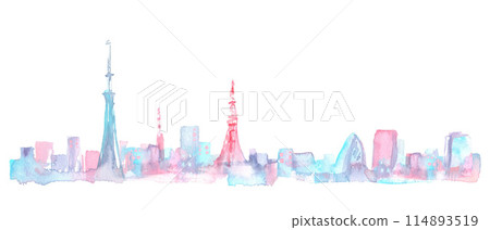 Watercolor illustration of Tokyo cityscape background 114893519