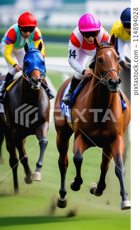 在賽馬場上奔跑的馬匹[AI生成的圖像] 114894028