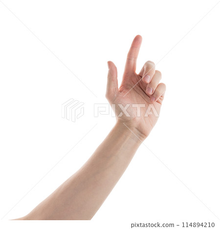 Adult man left hand pointing with index finger isolated Adult man left hand pointing with index finger isolated 114894210