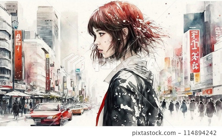 Young woman on a journey of self-discovery: watercolor painting Young woman on a journey of self-discovery: watercolor painting 114894242