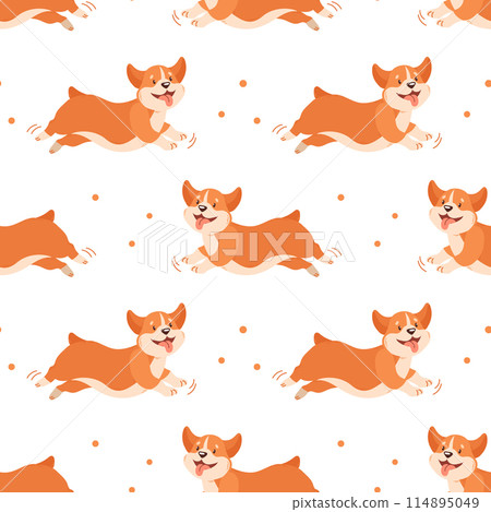 Seamless pattern of corgi dog puppies on a white background. Print, baby textile, wallpaper Seamless pattern of corgi dog puppies on a white background. Print, baby textile, wallpaper 114895049