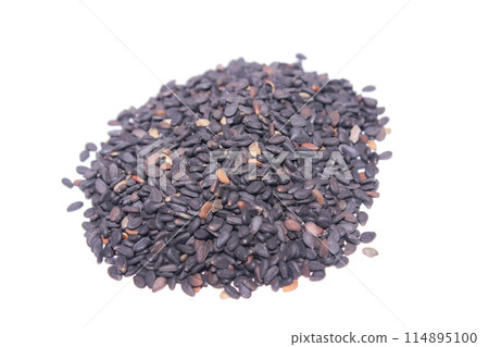 A picture of black Sesame Seeds isolated on white background A picture of black Sesame Seeds isolated on white background 114895100