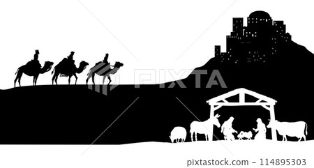 Christmas Nativity Scene Bethlehem Manger Wise Men 114895303