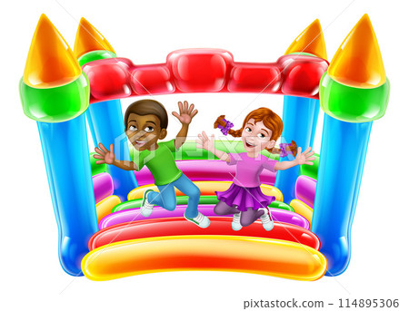 Bouncy House Castle Jumping Girl Boy Kids Cartoon Bouncy House Castle Jumping Girl Boy Kids Cartoon 114895306