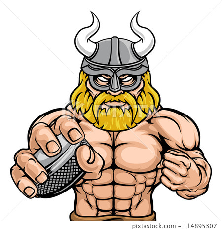 Viking Man Ice Hockey Sports Team Mascot Viking Man Ice Hockey Sports Team Mascot 114895307