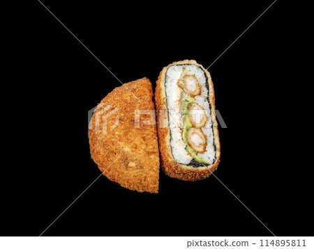 delicious fresh sushi burgers on a dark background for food delivery website delicious fresh sushi burgers on a dark background for food delivery website 114895811
