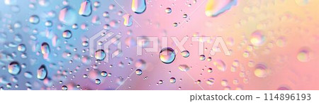 Water droplets on glass, macro photo, pastel rainbow colors, gradient background Water droplets on glass, macro photo, pastel rainbow colors, gradient background 114896193