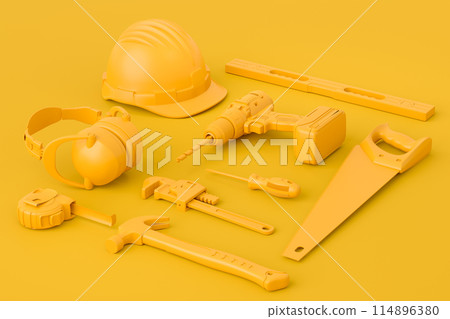 Isometric view of monochrome construction tools for repair on 114896380