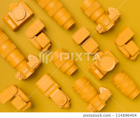 Top view of designer workspace and photography gear on monochrome table Top view of designer workspace and photography gear on monochrome table 114896404