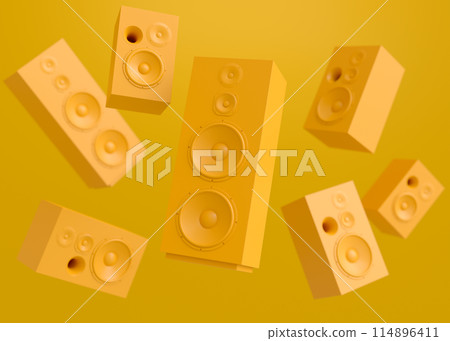 Set of Hi-fi speakers with loudspeakers for sound recording studio on monochrome Set of Hi-fi speakers with loudspeakers for sound recording studio on monochrome 114896411