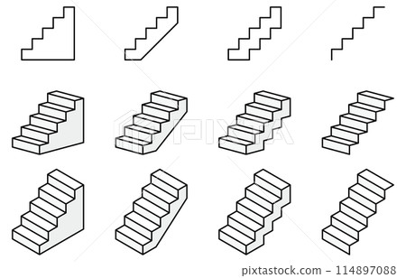 Vector illustration set of stairs of various shapes Vector illustration set of stairs of various shapes 114897088
