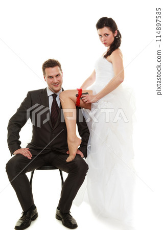Married couple bride with pistol. Married couple bride with pistol. 114897585