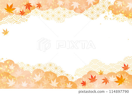 Autumn leaves orange Japanese pattern cloud watercolor background Autumn leaves orange Japanese pattern cloud watercolor background 114897790