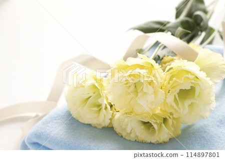 黃色康乃馨和毛巾 114897801