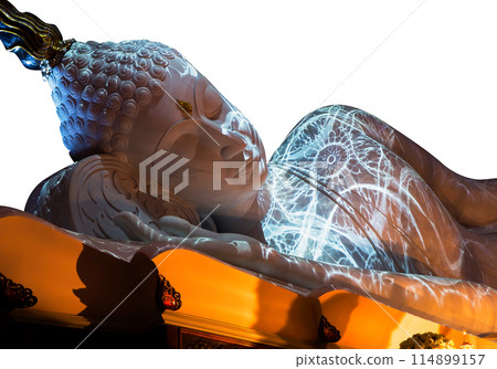 Nirvana white marble reclining Buddha, beautiful white background 114899157