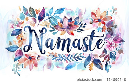 Namaste - calligraphy lettering with decorative... - Stock Illustration ...