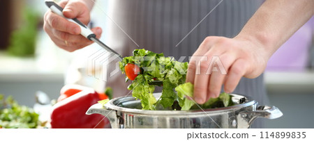 Chef Hands Cooking Dieting Lettuce Vegetable Salad 114899835