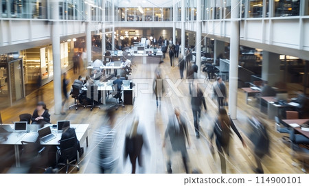 Modern office bustle: Employees type, meet, and hustle in the corporate world. 114900101