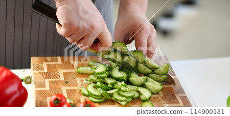 Culinary Male Chopping Green Dieting Cucumber 114900181