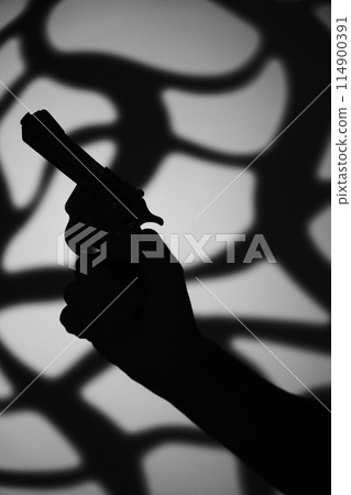 Man spy detective holding pistol gun 114900391