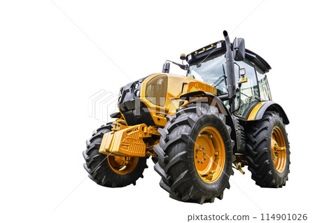Tractor isolated white background. Farm agricultural tractor 114901026
