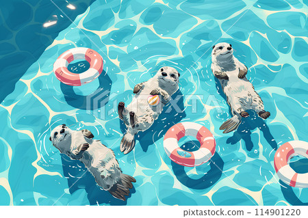 海獺在泳池裡玩耍 海獺在泳池裡玩耍 114901220