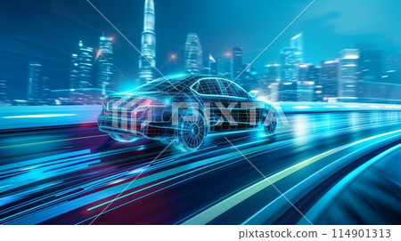Autonomous cars showcase advancements in self-driving tech, transforming transport. 114901313