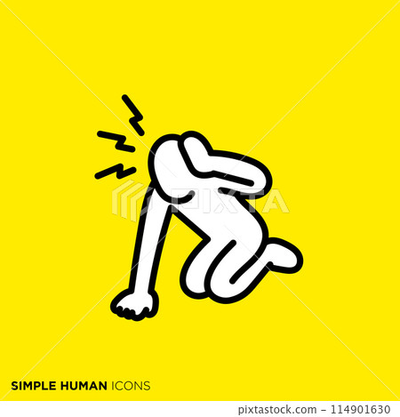 Simple human icon series, person crouching with headache Simple human icon series, person crouching with headache 114901630