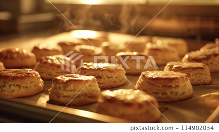 "Allure of fresh, buttery biscuits. Ideal for cinematic food photography." "Allure of fresh, buttery biscuits. Ideal for cinematic food photography." 114902034