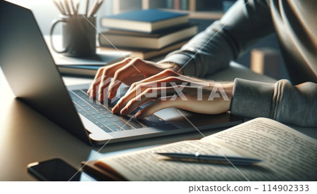 Male hand operating a personal computer Male hand operating a personal computer 114902333