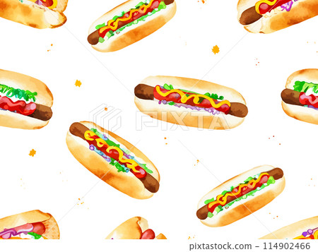 Watercolor pop hot dog illustration Generative AI 114902466