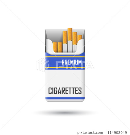 Packet of cigarettes icon in flat style. Smoking vector illustration on isolated background. Tobacco box sign business concept. 114902949