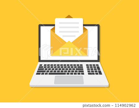 Laptop icon in flat style. Computer vector illustration on isolated background. Email notification sign business concept. 114902962