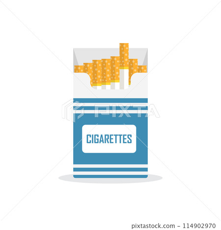 Packet of cigarettes icon in flat style. Smoking vector illustration on isolated background. Tobacco box sign business concept. 114902970