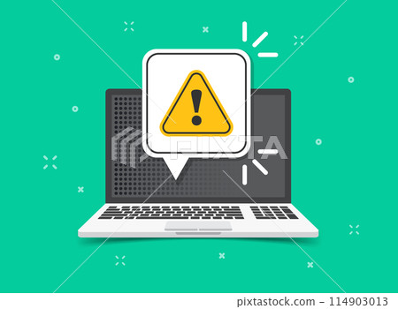 Laptop notification icon in flat style. Computer vector illustration on isolated background. Reminder message sign business concept. Laptop notification icon in flat style. Computer vector illustration on isolated background. Reminder message sign business concept. 114903013