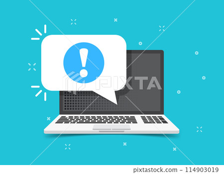 Laptop notification icon in flat style. Computer vector illustration on isolated background. Reminder message sign business concept. Laptop notification icon in flat style. Computer vector illustration on isolated background. Reminder message sign business concept. 114903019