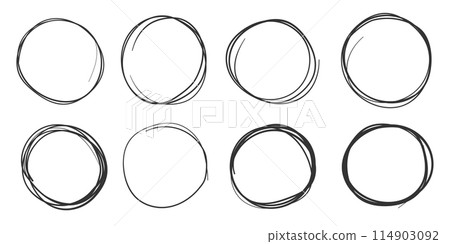 Circle line sketch icon in hand drawn style. Circular scribble doodle vector illustration on isolated background. Pencil or pen bubble sign business concept. 114903092